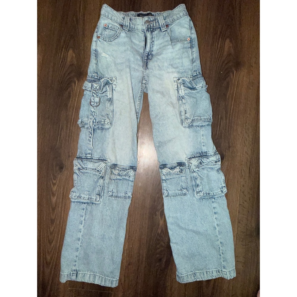 Aeropostale Cargo Jeans Womens XS Light Wash Low Rise Multi Pocket